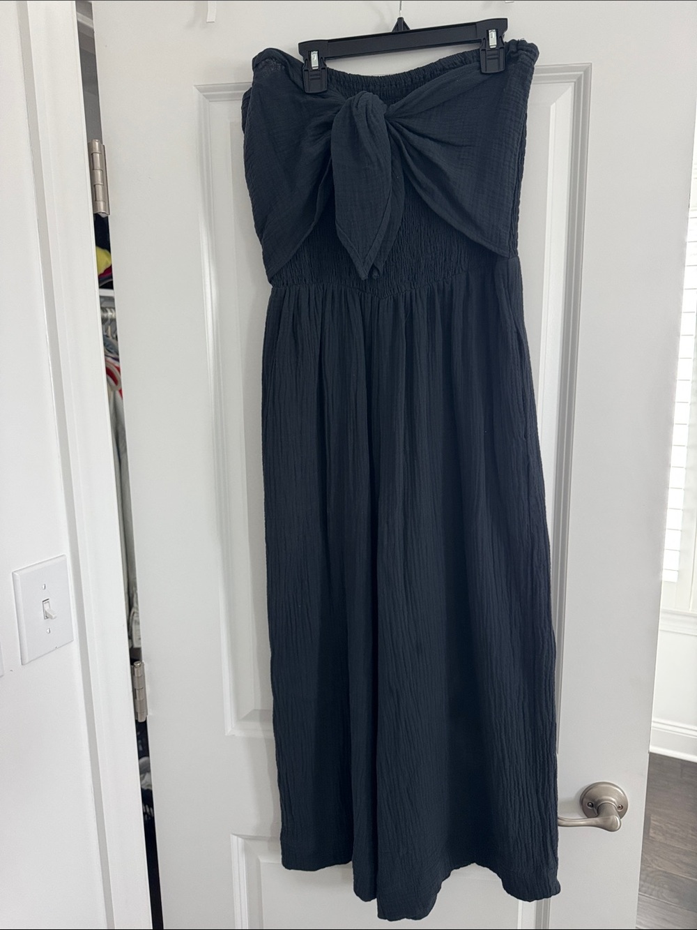 Strapless Tie-Front Black Jumpsuit